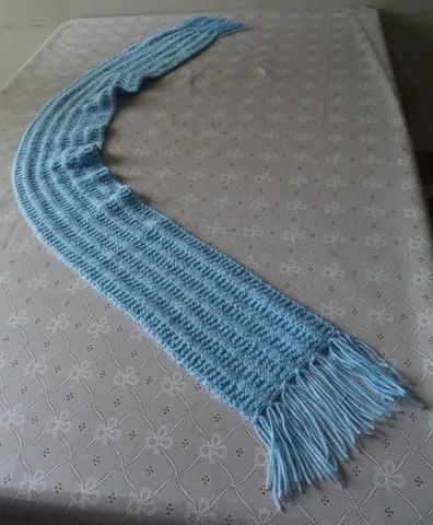 Cachecol Lã Tricô Na Cor Azul Claro, - Foto 2