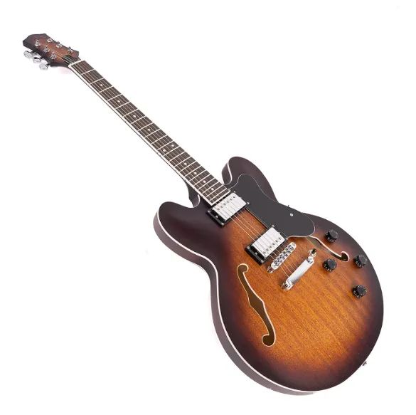 Eart Semi Hollow 335 Open Pore Tobacco Sunburst Electric Guitar - Foto 2