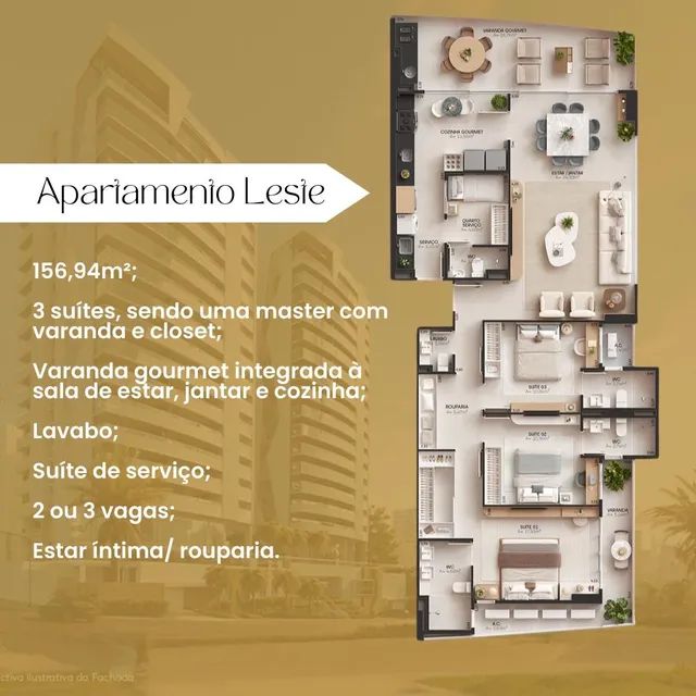 Edifício Entre Rios - Apartamentos com 3 Suítes -125m² no Renascença - 2 vagas - Foto 2