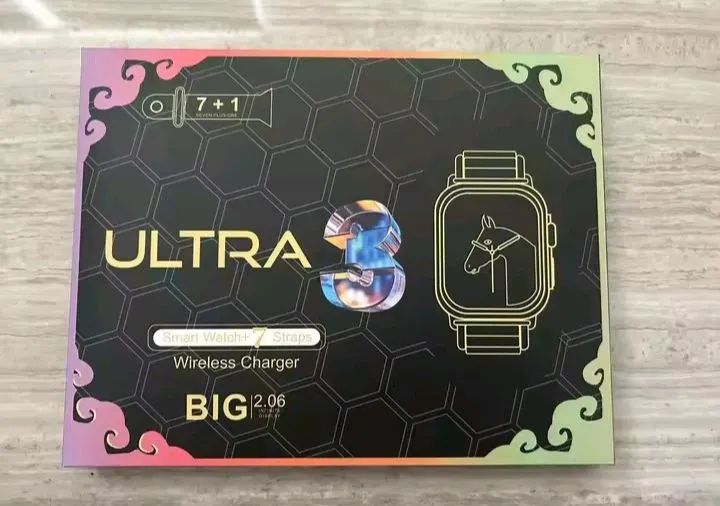 Relógio inteligente Smartwatch Ultra 3 com 7 pulseiras e carregador