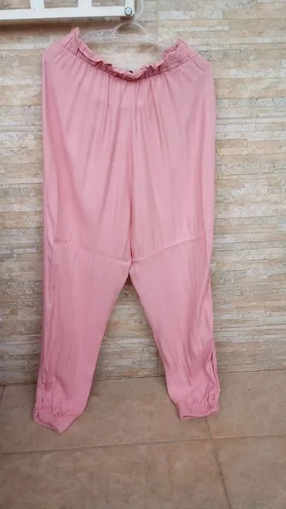 Calça de linho rosa G com laço jogger clochard - Foto 4