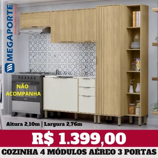 Armário de Cozinha Completo 4 Módulos com Paneleiro (Novo) Entrega Grátis! 