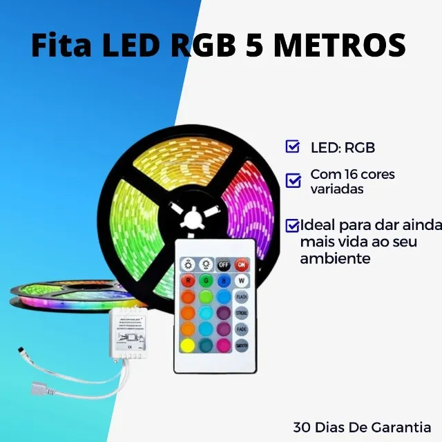 Fita LED RGB 5 metros decoração casa loja ambiente - loja física