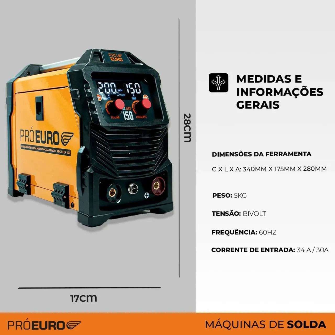 Máquina Solda Inversora Mig 150a Sem Gás Tig Lift Start Rápido Cor Laranja/Preto Pró Euro - Foto 6