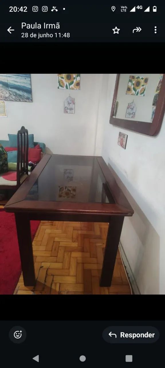 Mesa de Jantar em Madeira com Tampo de vidro e 5 cadeiras Vidro com cadeiras  - Foto 2