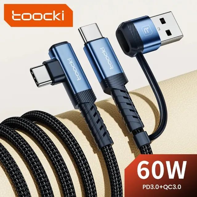 Cabo 2-in-1 Toocki 60W Ângulo De 90° Carregamento Rápido
