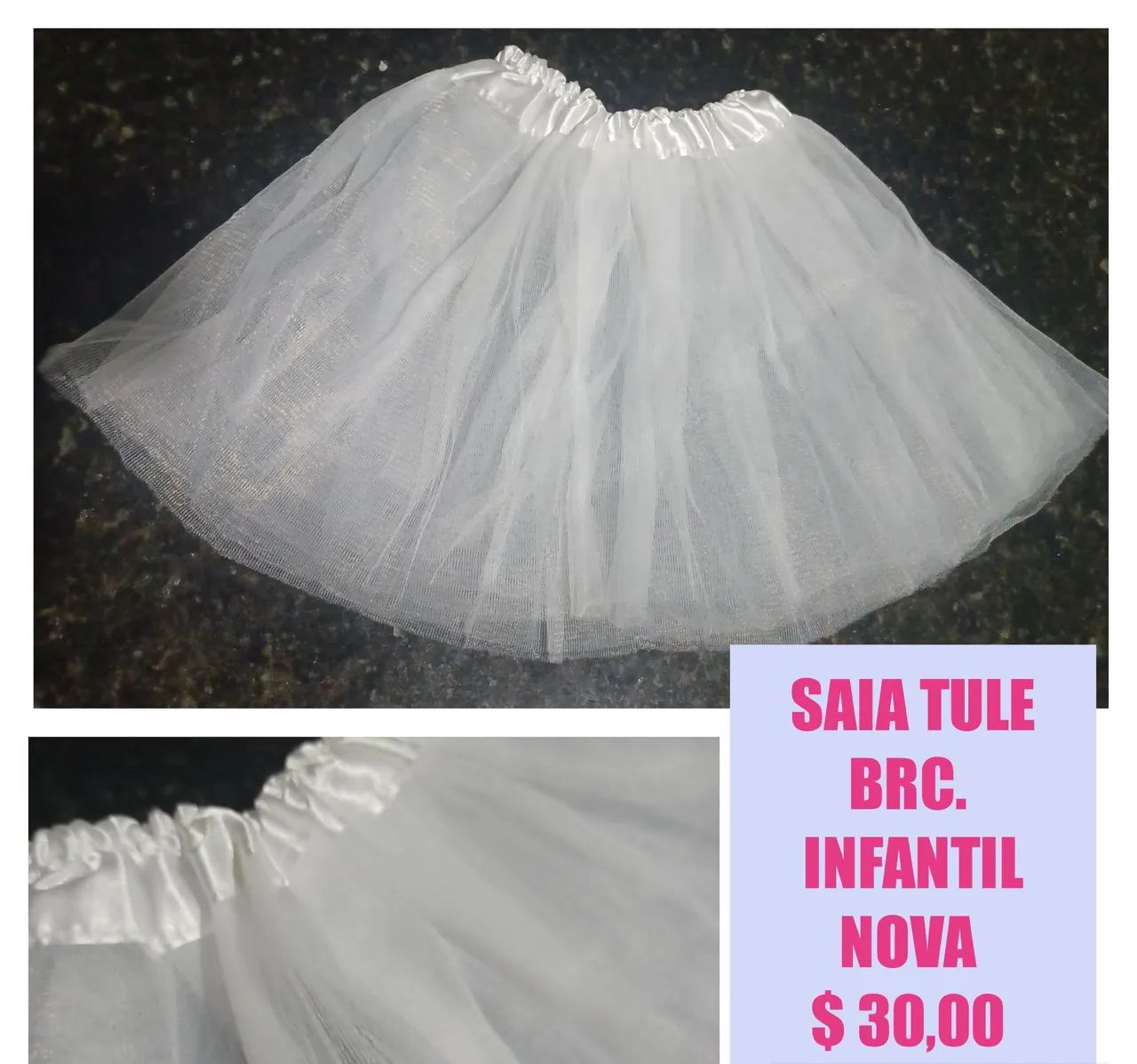Saia de tule infantil branca