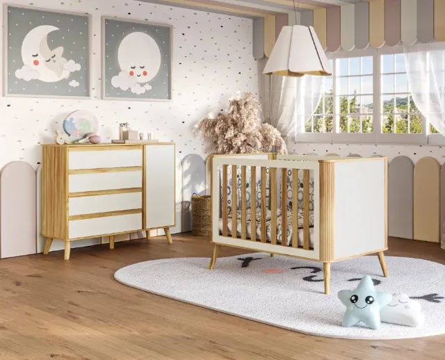 Comoda Theo + Berço Theo 4x1, 100% MDF - Peroba