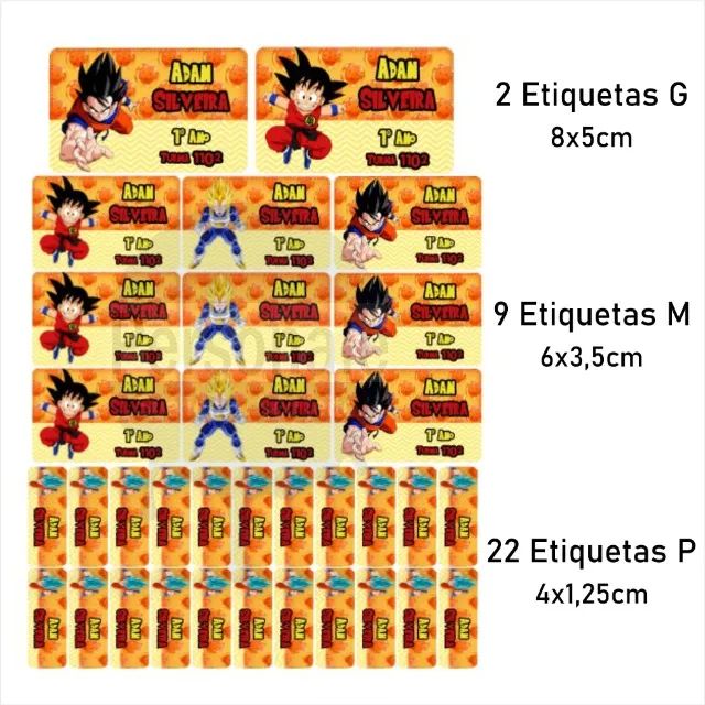 Etiquetas Escolares Personalizadas Dragon Ball | Kit 33 Und. | Escolha o tema! | Tijuca