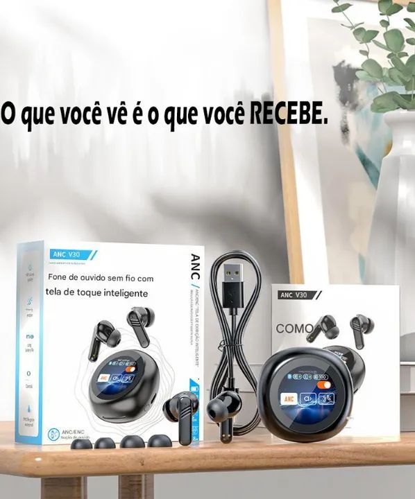 Fone De Ouvido Bluetooth Com Tela Redonda Controlado Por Toque Com Cancelamento De Ruído.. - Foto 2