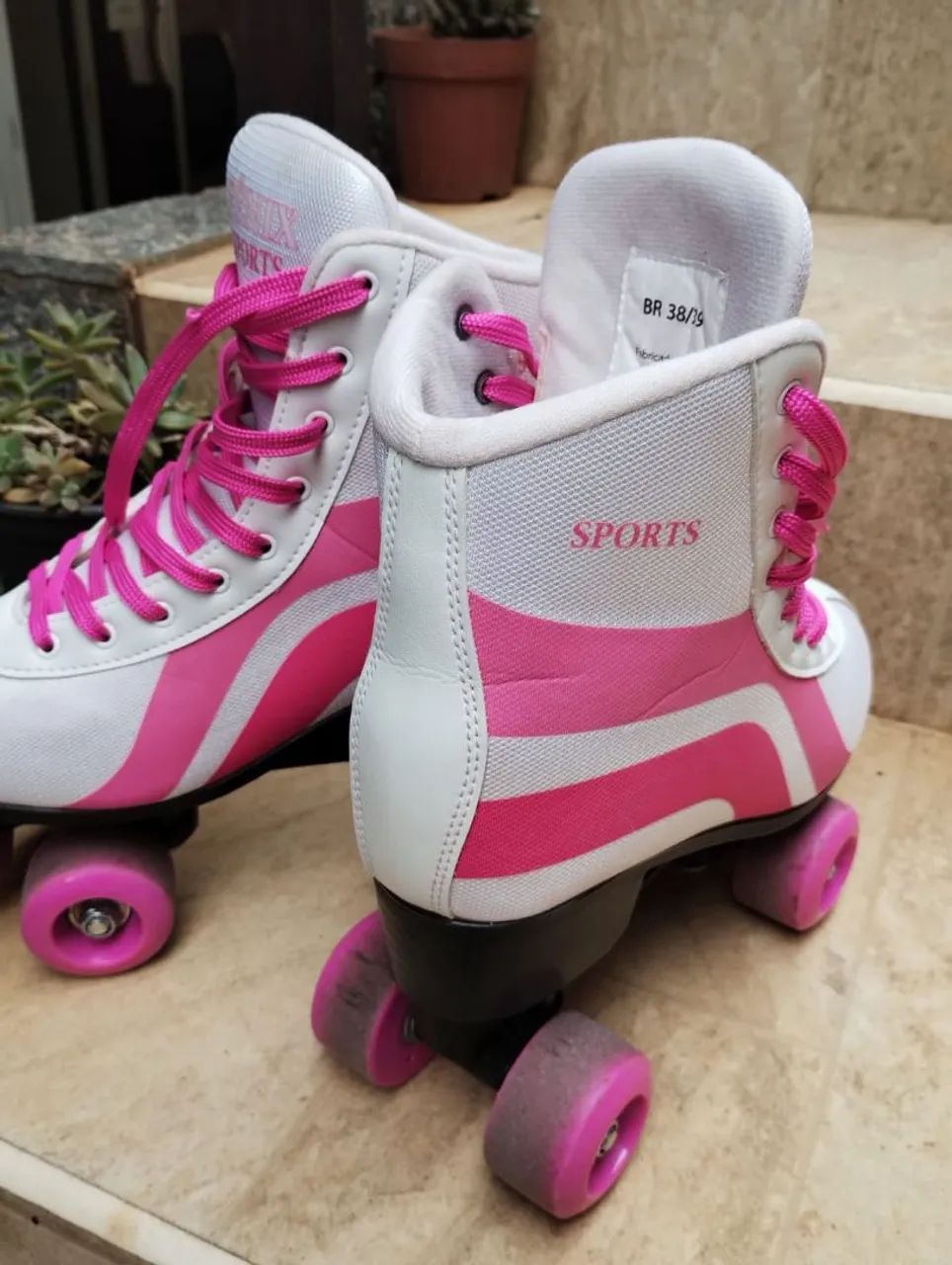 Pink and White Roller Skates Size 38/39