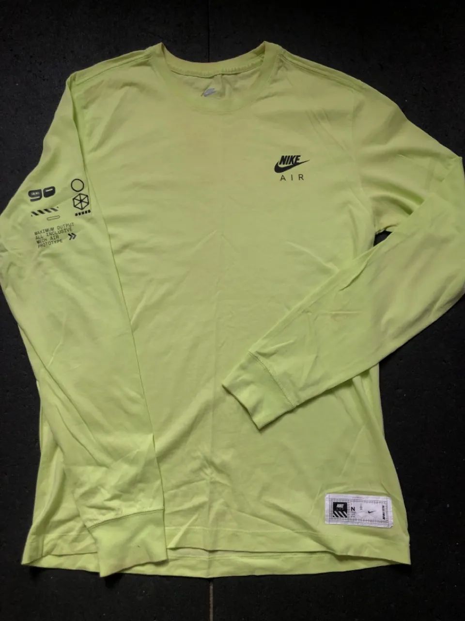 Camiseta original Nike Air Manga Longa Verde limão, tamanho M