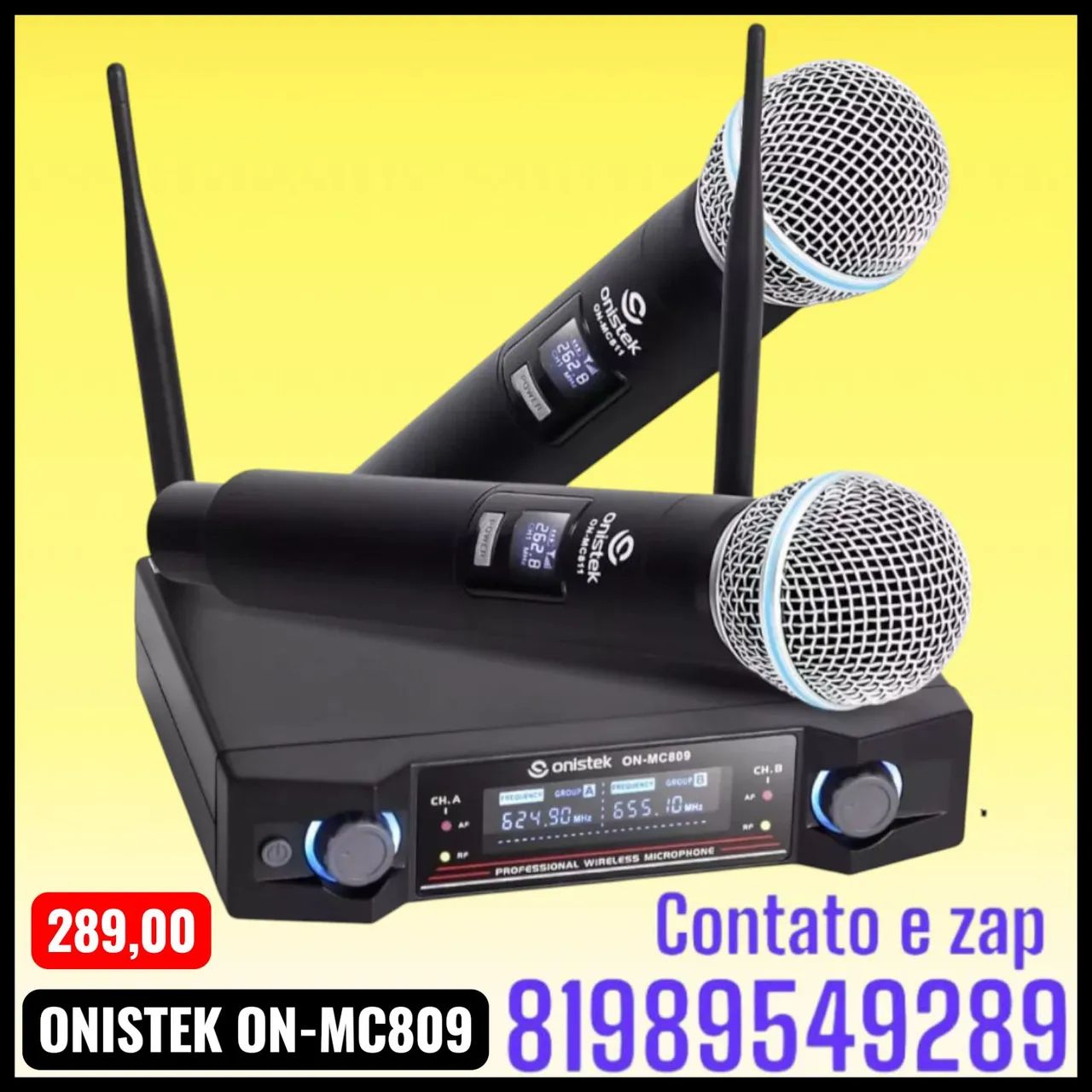 Microfone sem fio duplo UHF Onistek ON-MC809