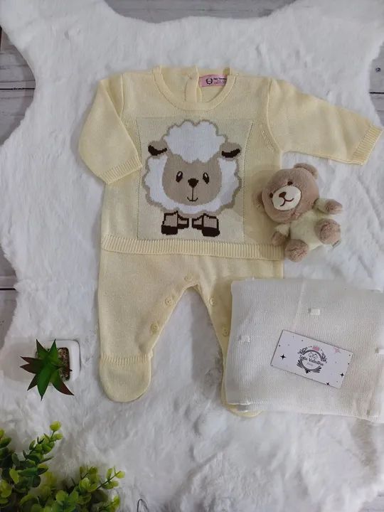 Saída maternidade luxo Tricot ovelhinha manta macacão tricô bebe baby menino