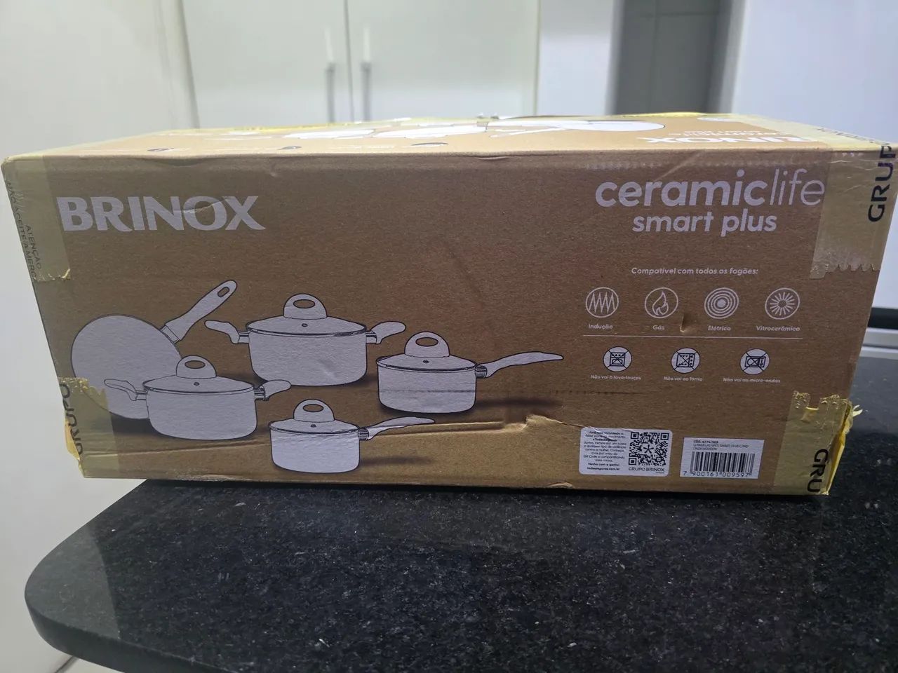 Jogo de Panelas Ceramic Life 5 Peças Smart Plus com Fundo de Indução - Cinza Wooden