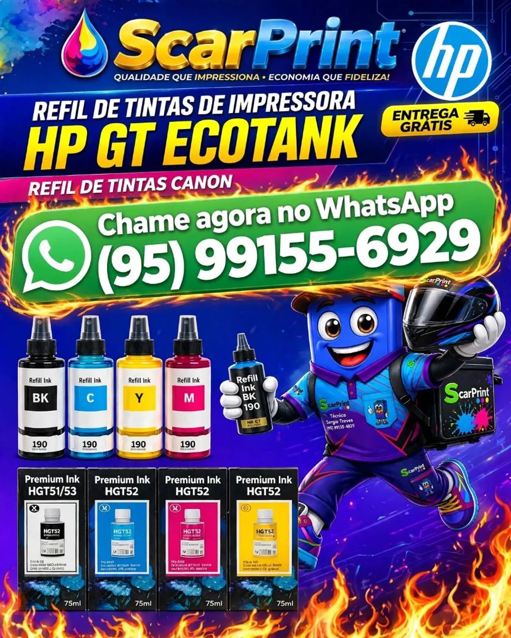 Refil de tintas de impressora HP GT Ecotank e Refil de tintas cânon entrega grátis 