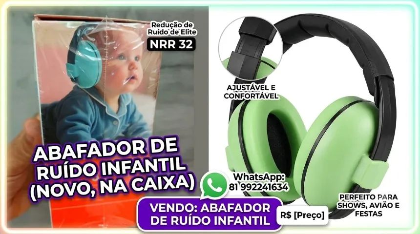 Abafador de Ruído Infantil (Novo na Caixa) - Protetor Auricular para Bebês e Crianças