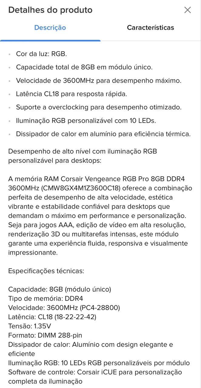 Memória RAM 16Gb 2x8 Corsair 3600mhz - Foto 3