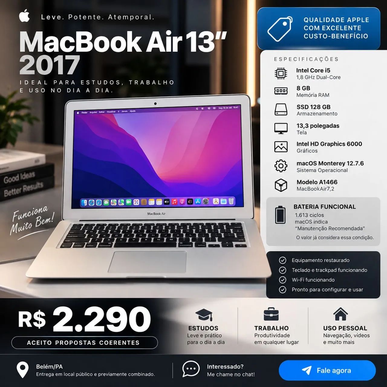 MacBook Air 13 2017 i5 8GB RAM SSD 128GB Conservado - Notebooks