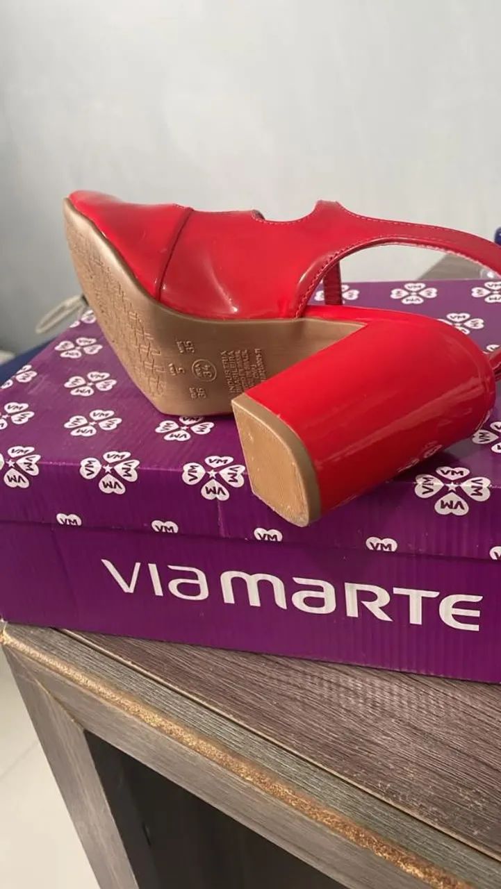 sapato slingback viamarte verniz vermelho 34 - Foto 2