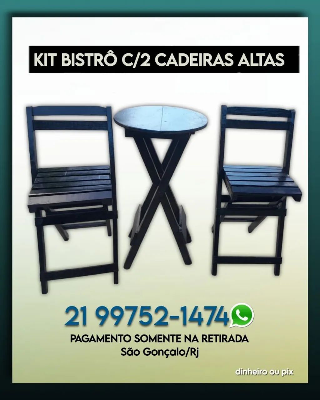 KIT MESA BISTRÔ C/2 CADEIRAS ALTAS (MADEIRA EUCALIPTO)