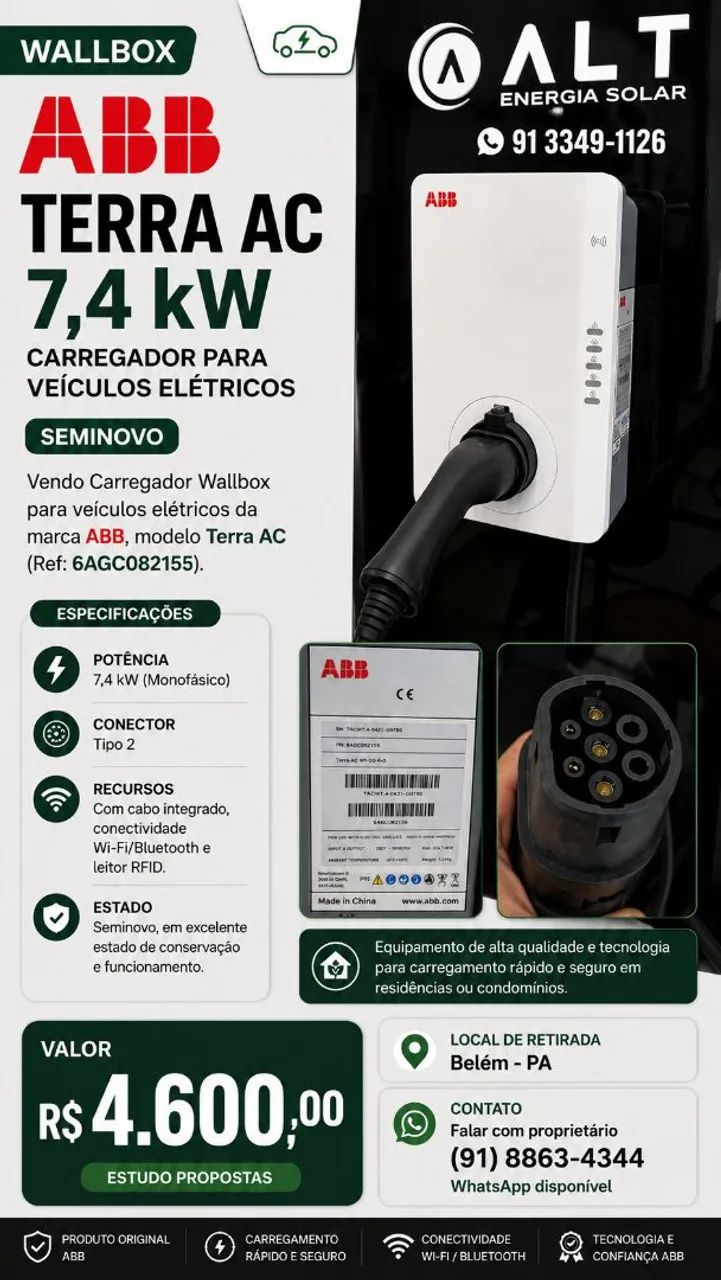 Carregador Veicular ABB 7,4 kW Wallbox