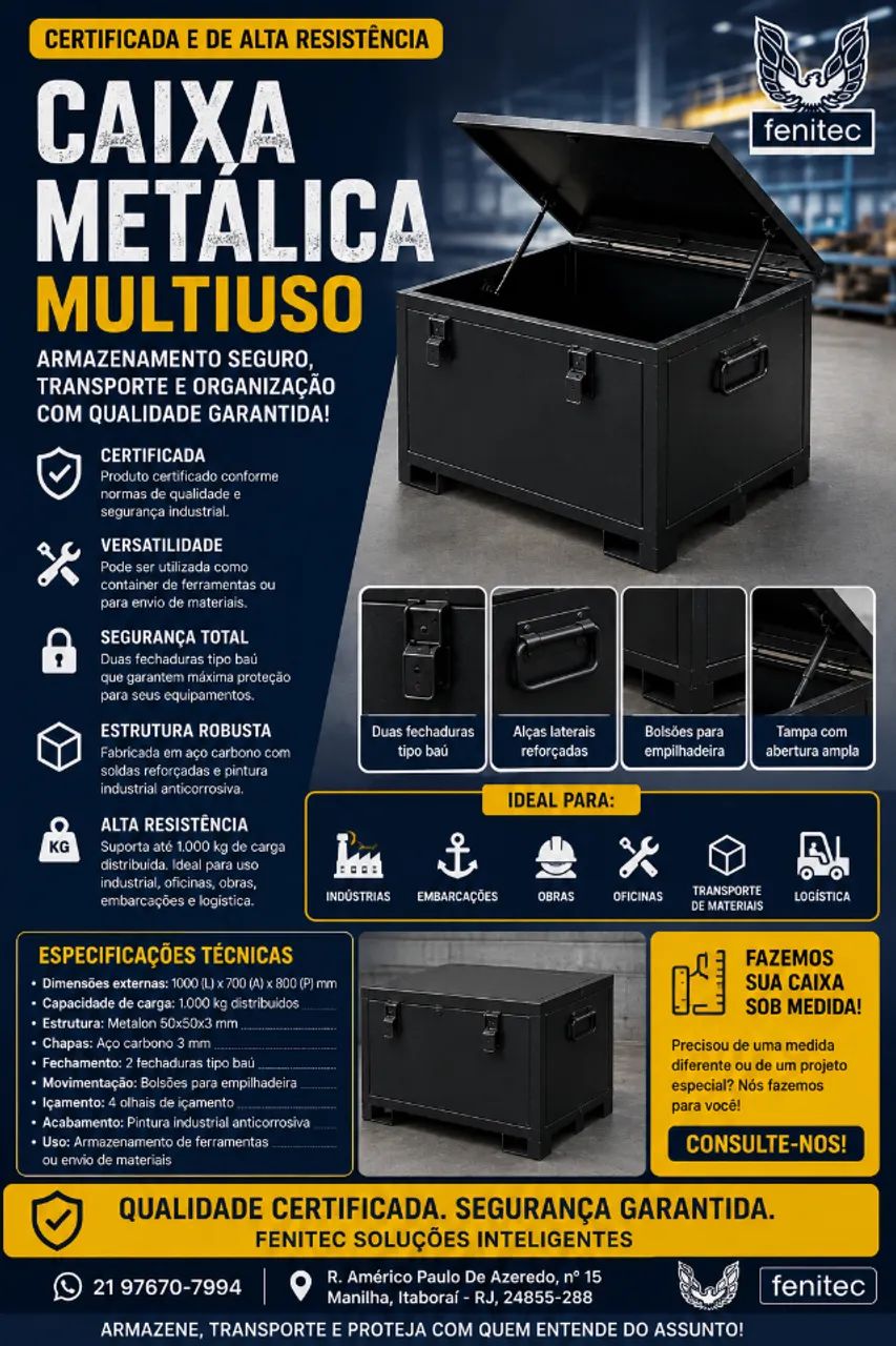 Caixa Metálica Multiuso Certificada - Armazenamento e Transporte de Ferramentas