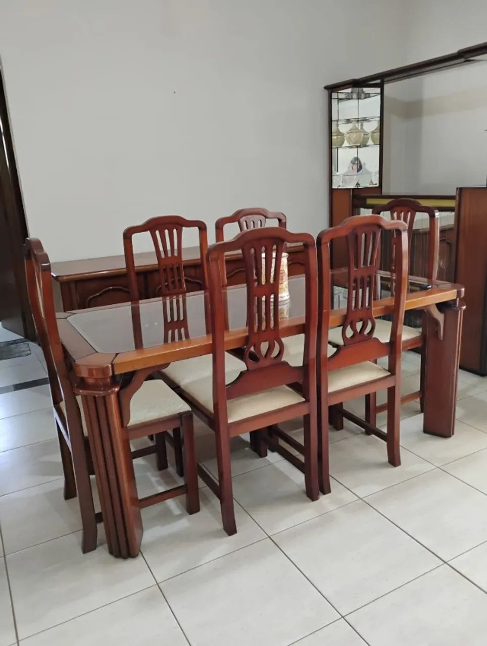 Conjunto de Jantar Mesa + 6 Cadeiras em Mogno Maciço - Usado - Foto 3