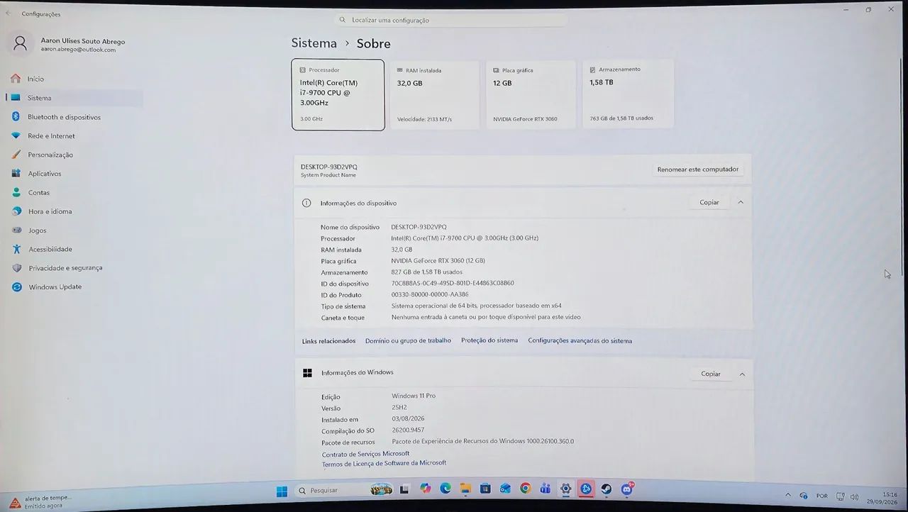 PC Gamer RTX 3060 + 32gb RAM + 1,5TB - Foto 4
