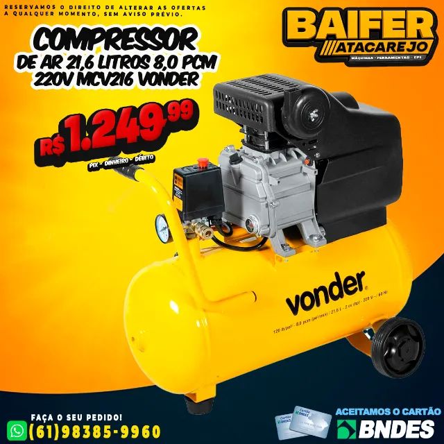 Compressor de Ar 21,6 LItros 8,0 PCM 220v MCV216 Vonder