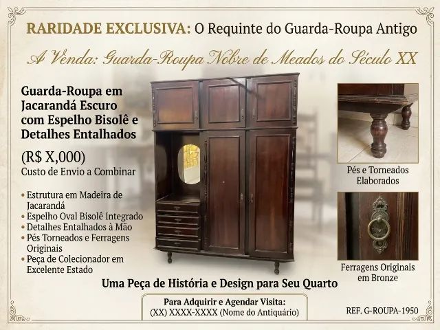 Antiguidades. Guarda-Roupa Antigo em Madeira de Lei Maciça  - Foto 2