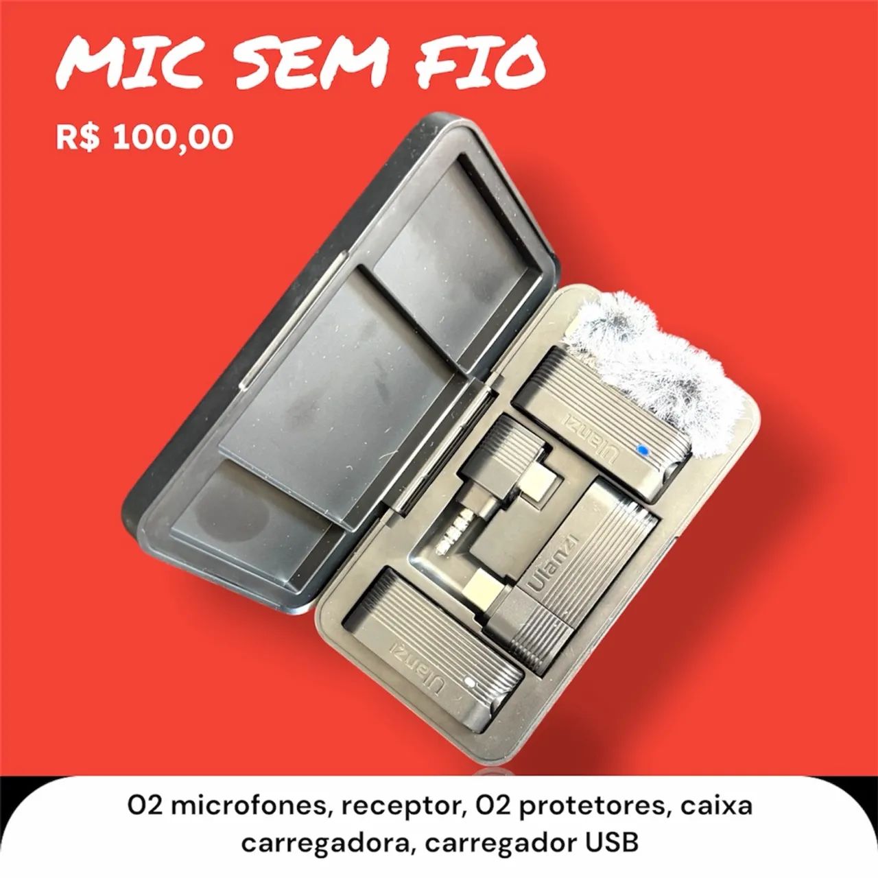 Microfone Sem Fio A100 com entrada USB C e para câmeras  - Foto 2