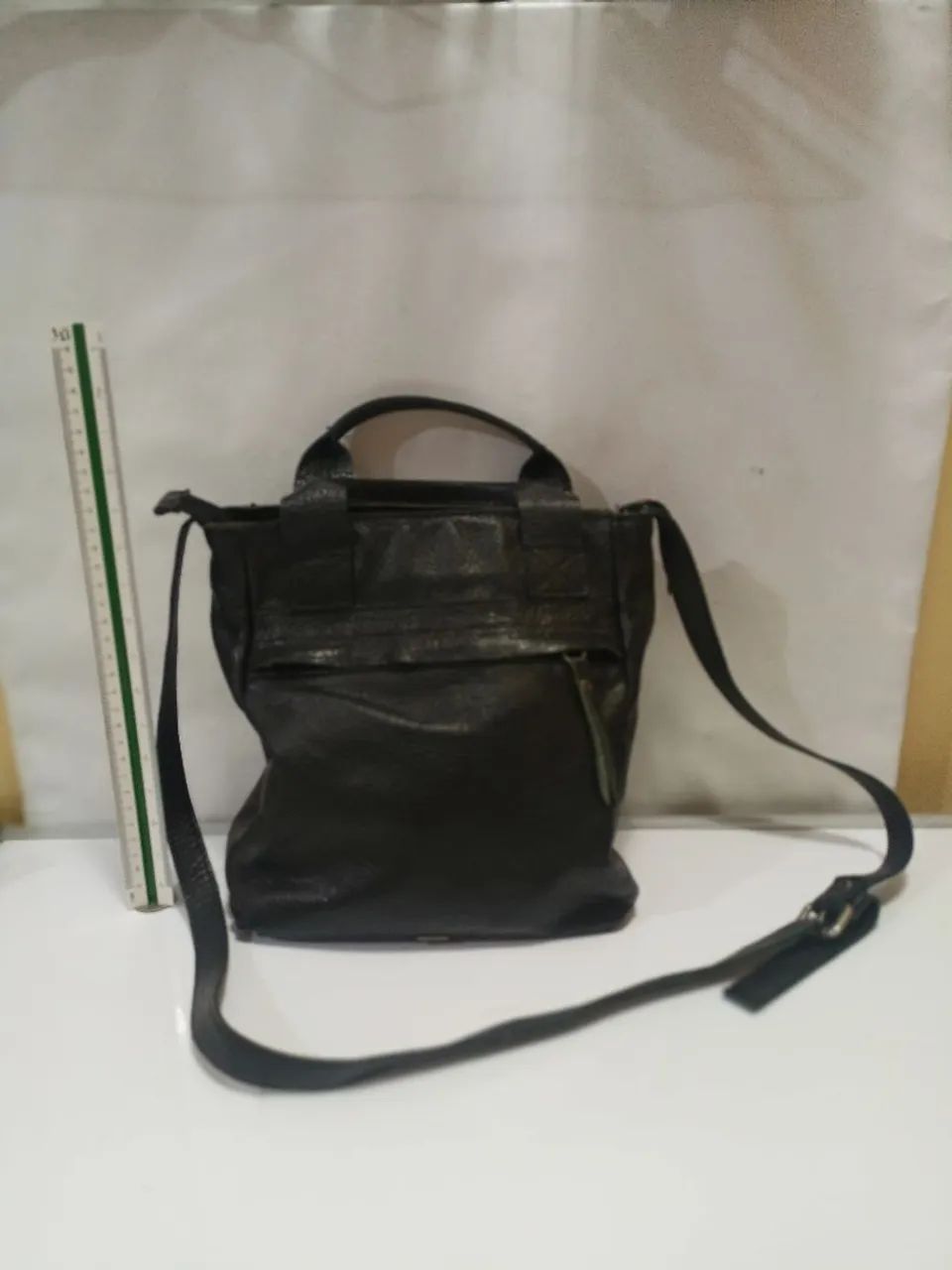 Bolsa preta couro legítimo via mia 