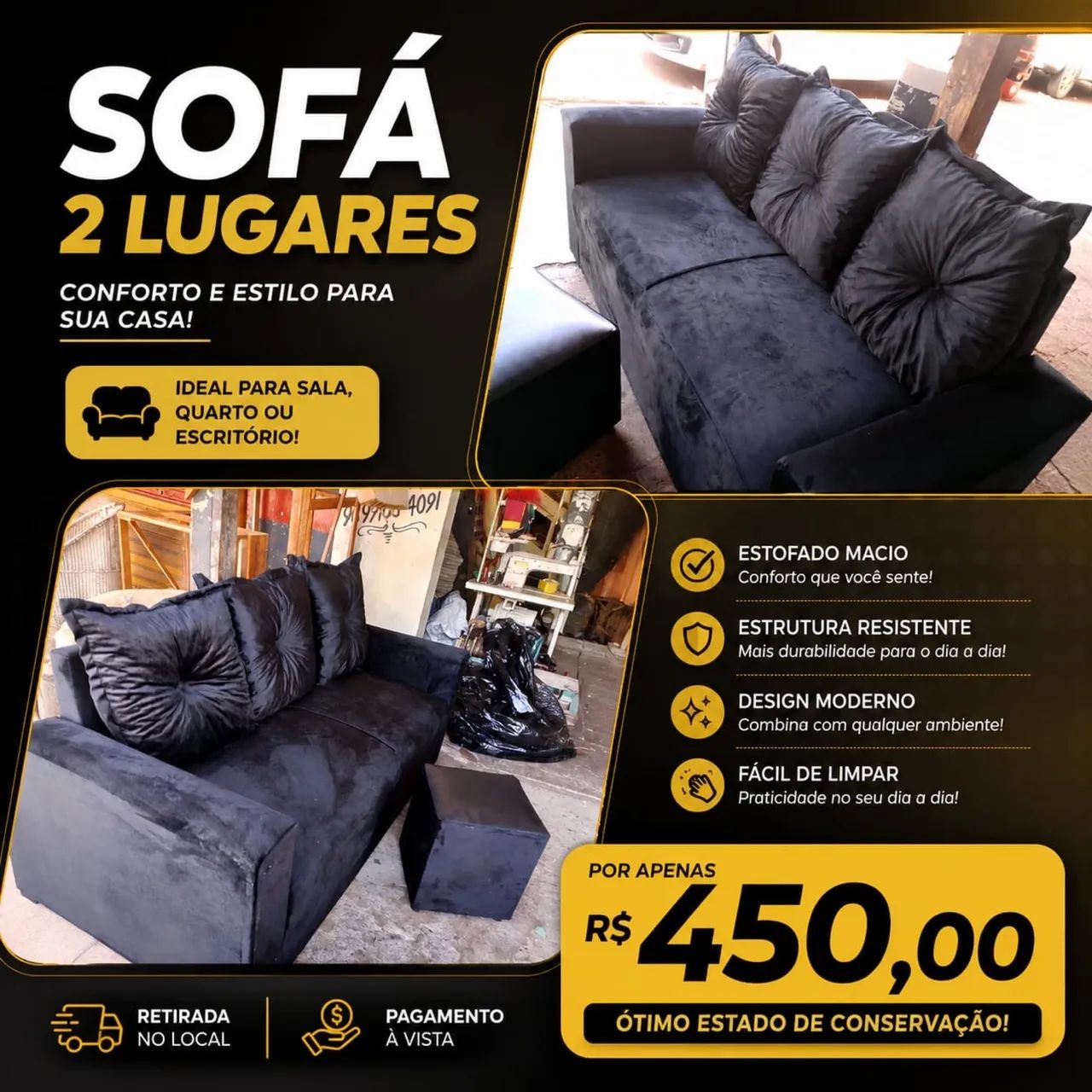 Vende-se um sofá preto de 3