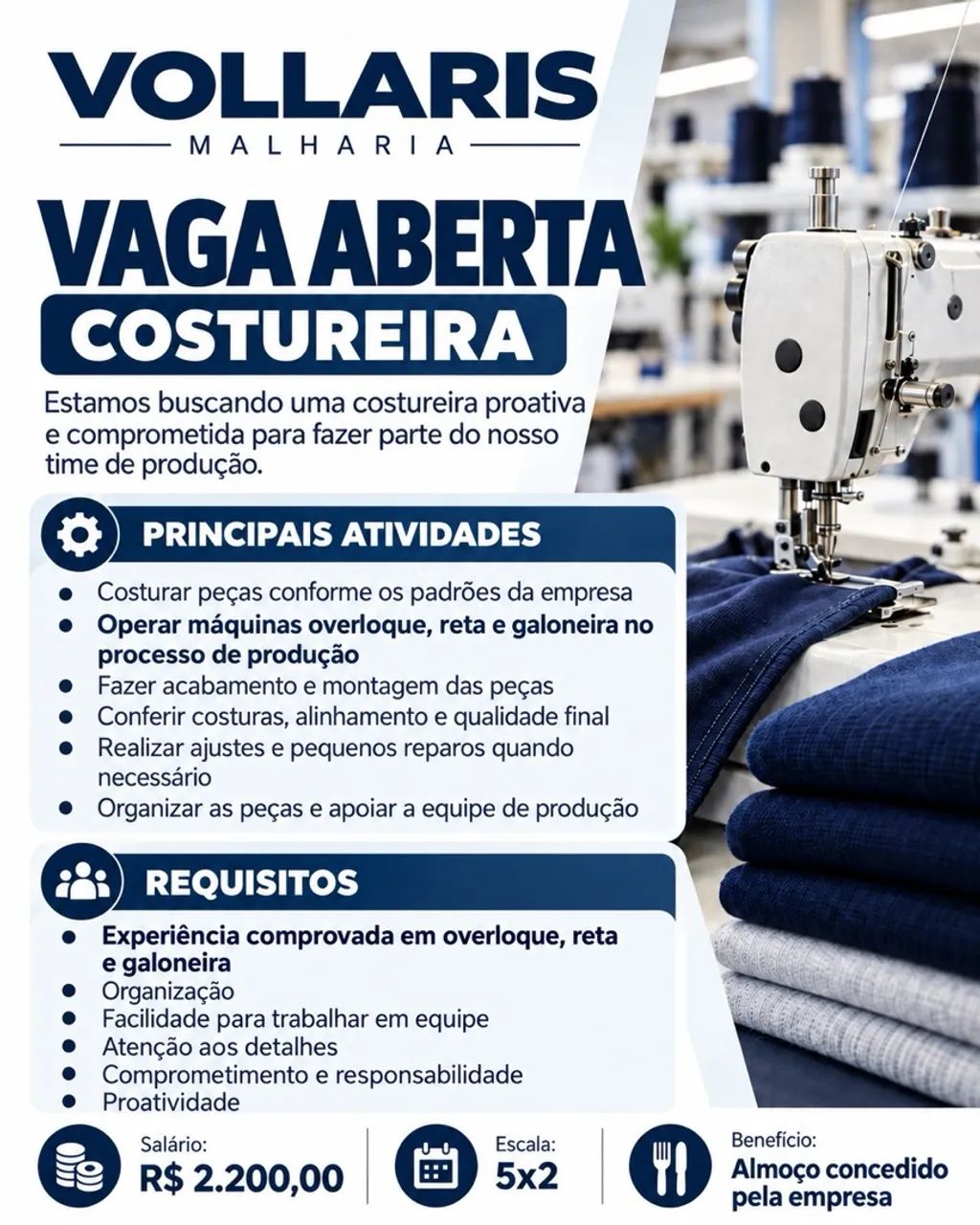 Vaga costureira 