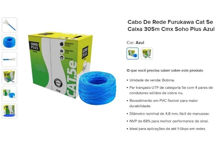 Cabo Cat5e De Rede 305m Azul Furukawa Soho Plus