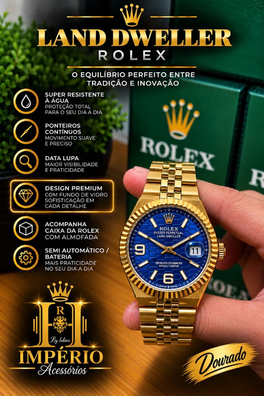 Relógio de aço dourado com azul