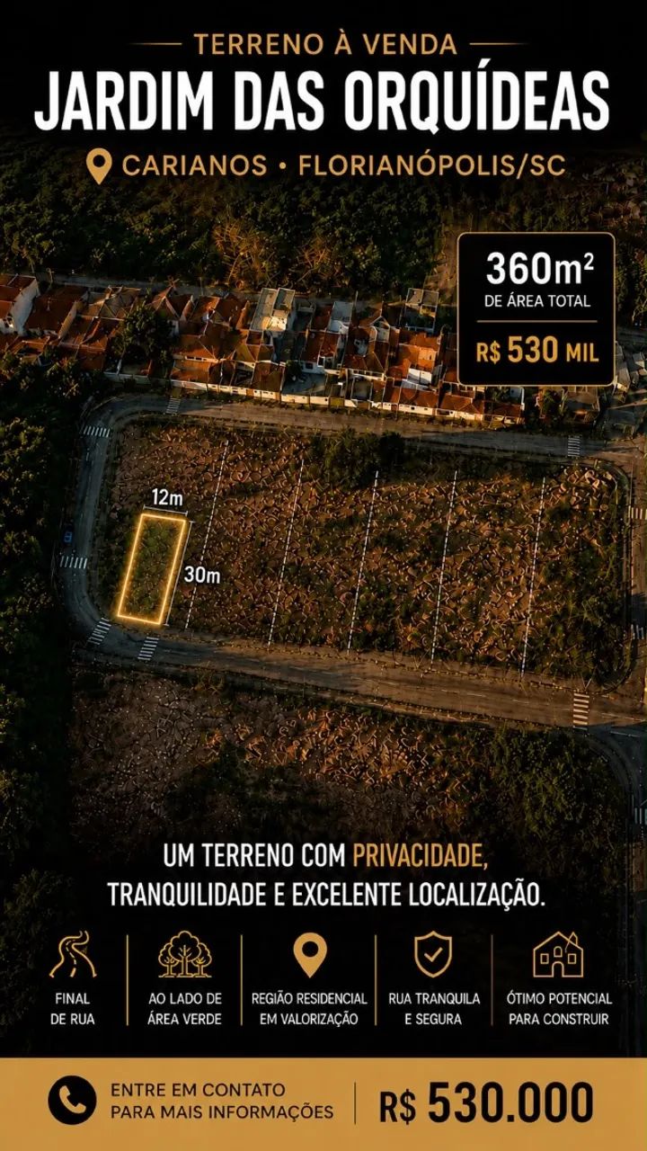 Terreno 360m² - Carianos, Florianópolis | Loteamento Jardim das Orquídeas