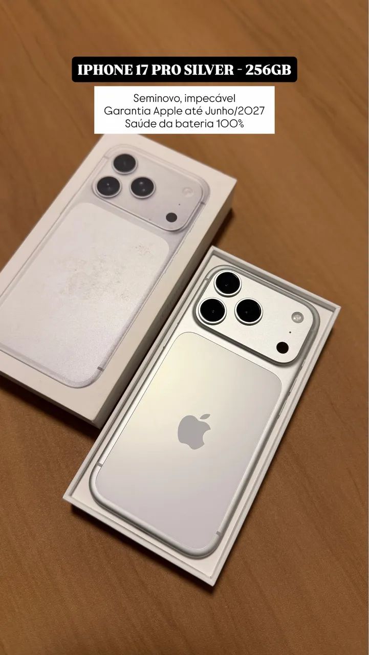 iPhone 17 Pro 256GB Silver, Seminovo, 100%, Garantia Apple até