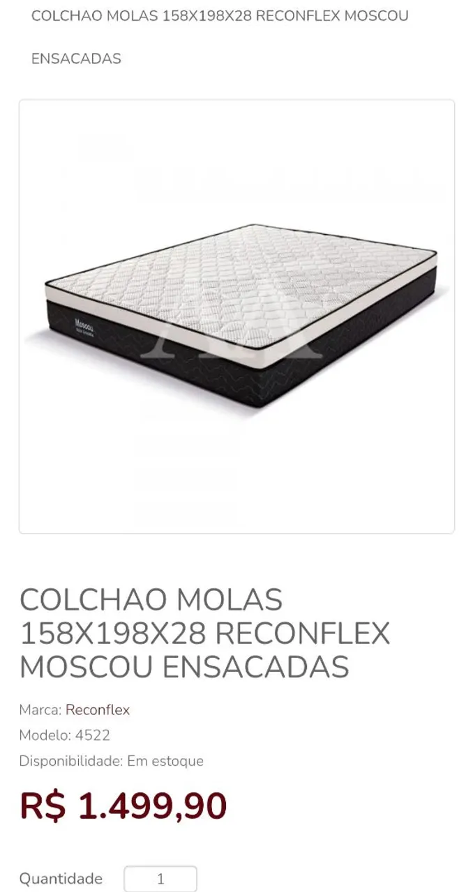Colchão Molas Ensacadas 138x188x28 Reconflex Moscow/Oferta/Novo de