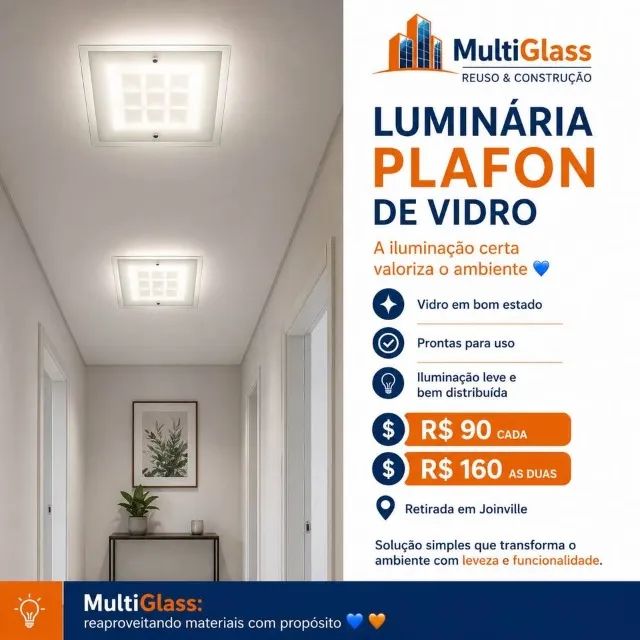 Luminária plafon de vidro