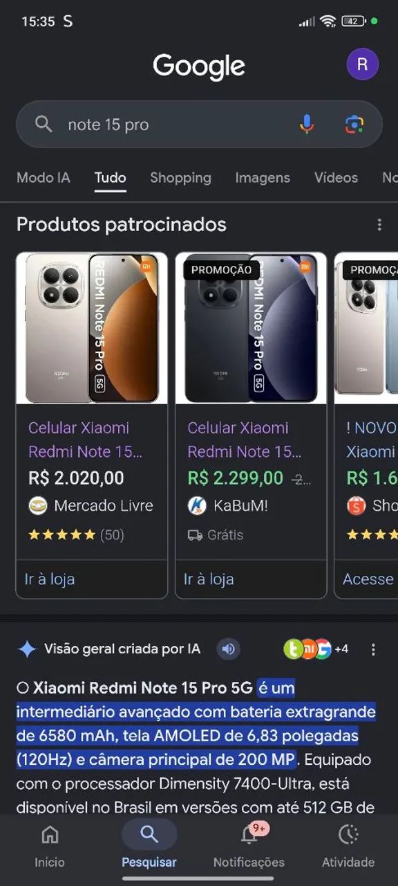 Redmir note 15 pro 256gb 8ram na caixa sem uso