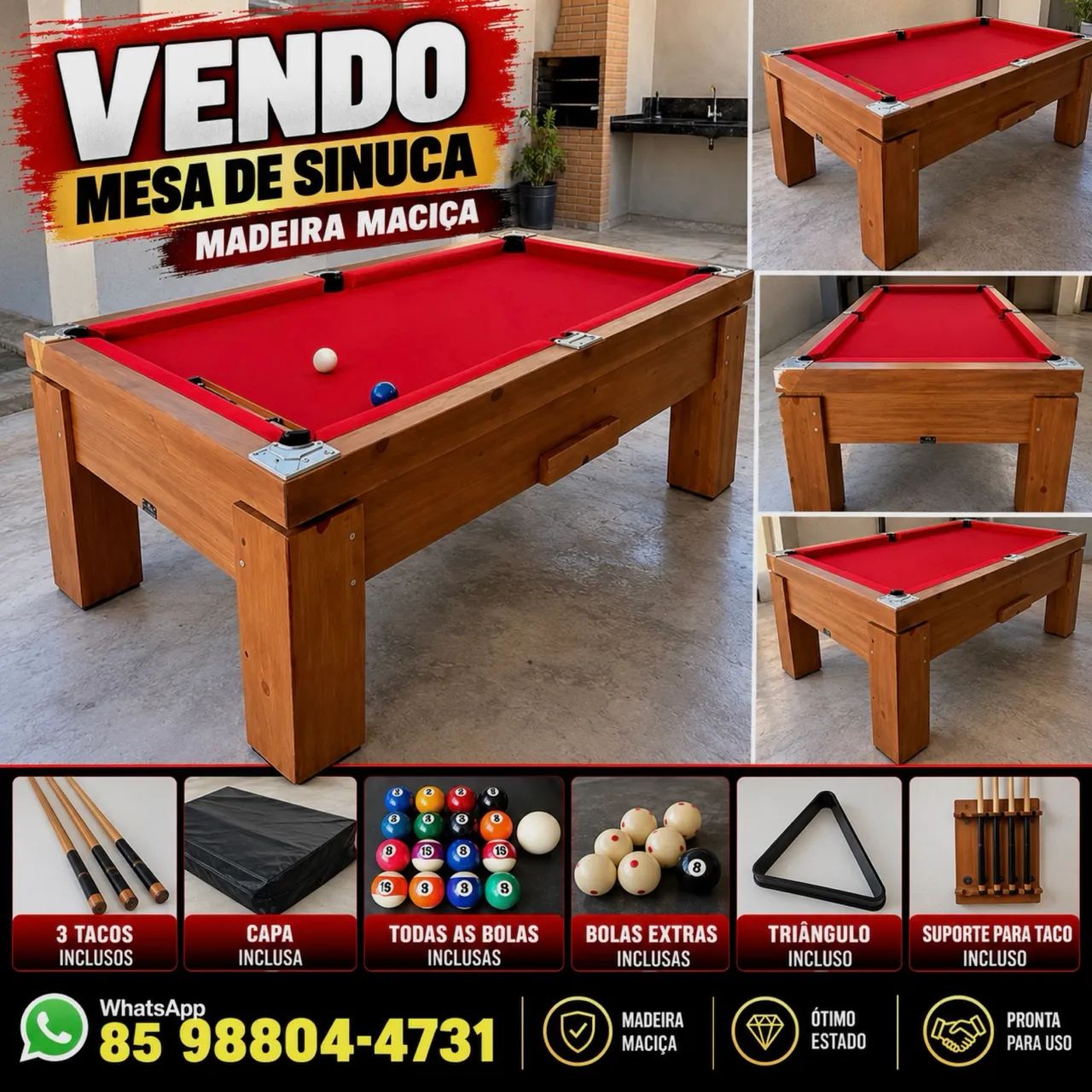 Mesa de Sinuca em Madeira Maciça - Completa com Acessórios - Foto 2