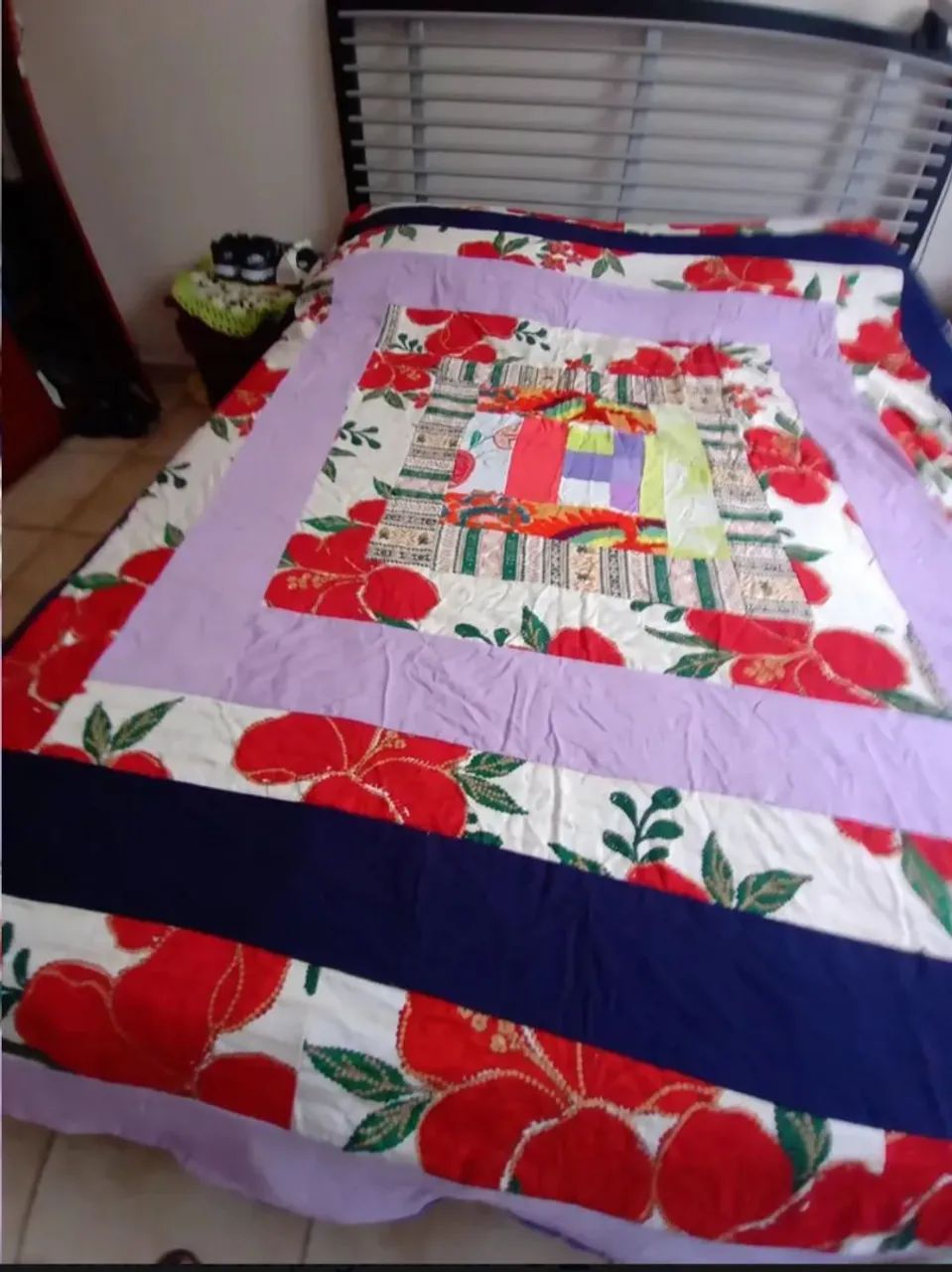 Colcha retalhos casal artesanal ccm67 viscose  - Foto 3