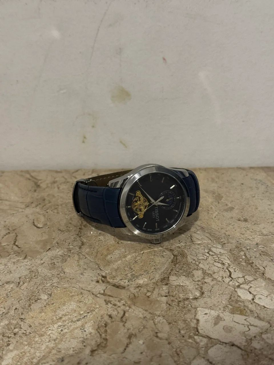 Relógio Tissot 1853 Automático Open Heart Azul - Couro - Foto 2