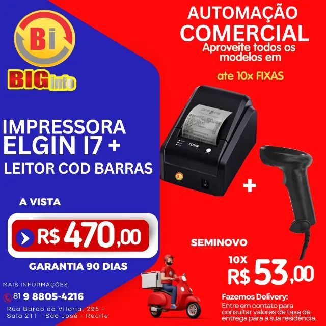 Impressora Termica Elgin i7  + Leitor Cod Barras Bematech Kit Garantia 