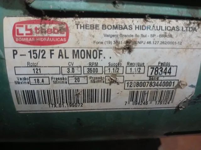 Bomba Thebe P_ 15/2 F AL MONOFASICA 127/220 3 CV. COM CABO 16mm - Foto 3