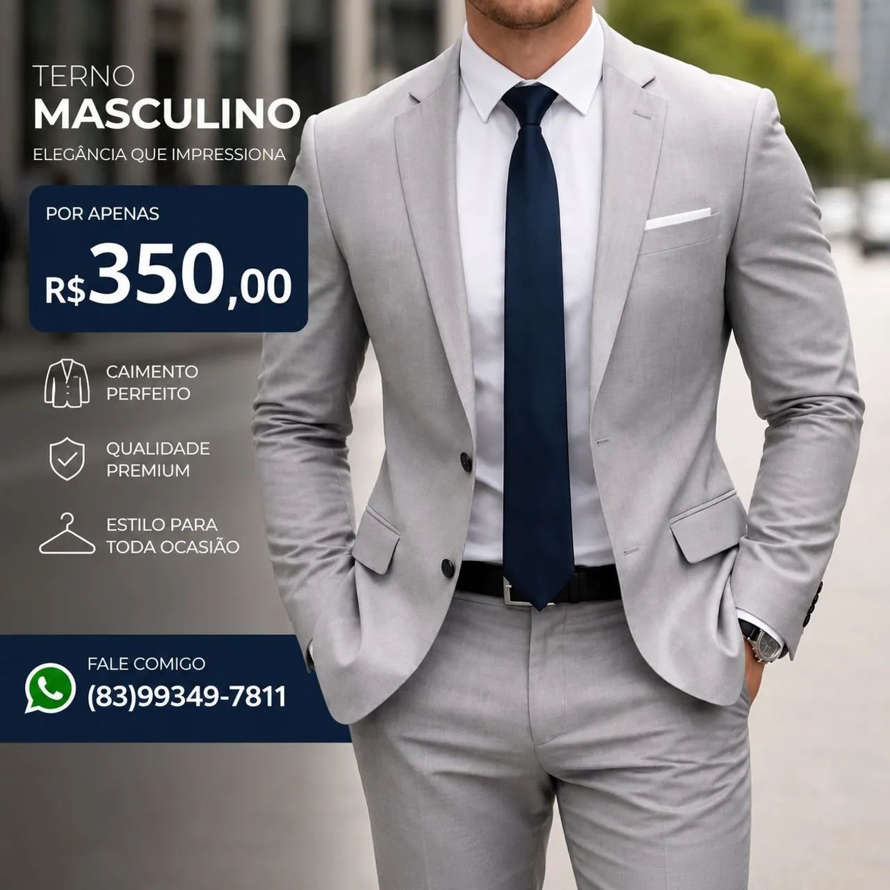 Terno slim blazer + calça Cinza claro