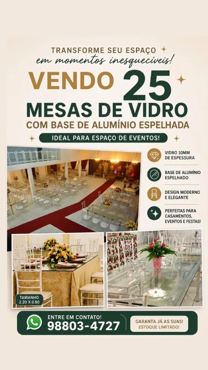 Vendo 25 Mesas de Vidro com Base espelhada