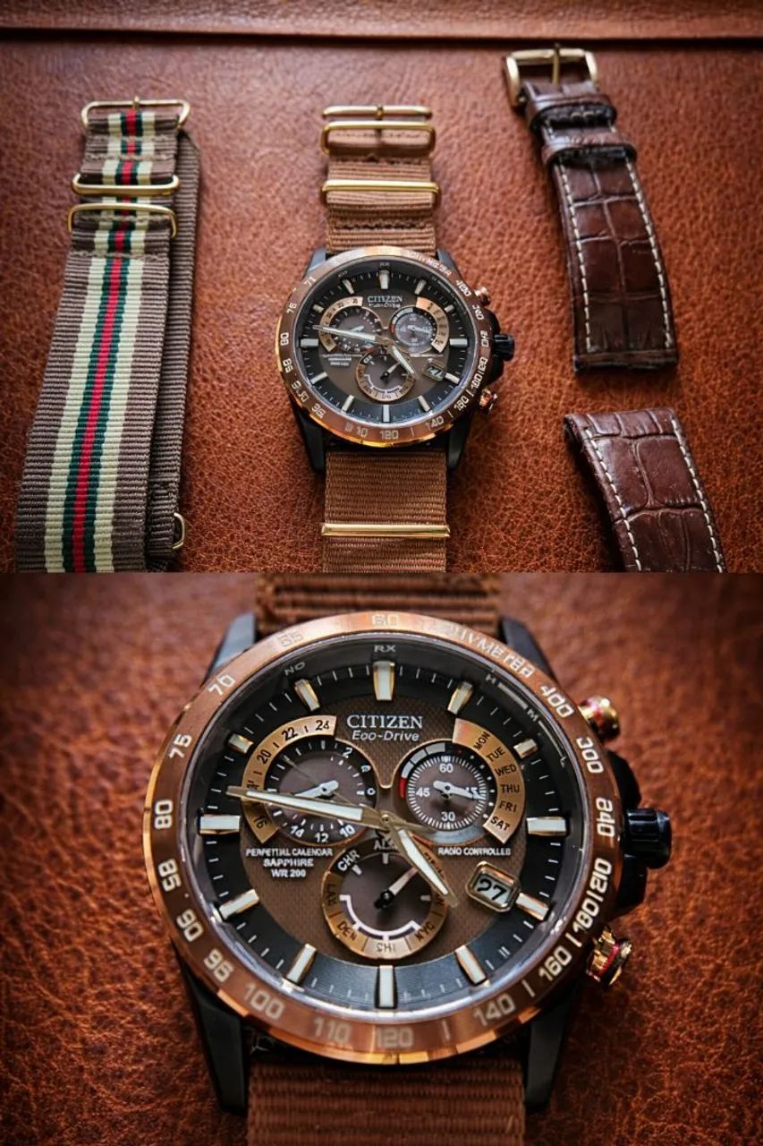 Relógio Citizen Eco drive AT4006-06X safira calendário perpétuo